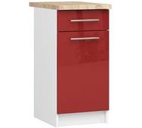 Meuble de cuisine bas armoire de cuisine AKORD S40 OLIWIA modulable Blanc 40 cm 1 porte 1 tiroir façade Rouge Brillante 2 étagères 40x46x85 cm Blanc / Rouge Brillant