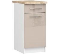 Meuble de cuisine bas armoire de cuisine AKORD S40 OLIWIA modulable Blanc 40 cm 1 porte 1 tiroir façade Cappuccino Brillant 2 étagères 40x46x85 cm Blanc / Cappuccino Brillant