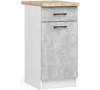 Meuble de cuisine bas armoire de cuisine AKORD S40 OLIWIA modulable Blanc 40 cm 1 porte 1 tiroir façade Béton 2 étagères 40x46x85 cm Blanc / Béton