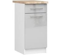 Meuble de cuisine bas armoire de cuisine AKORD S40 OLIWIA modulable Blanc 40 cm 1 porte 1 tiroir façade Métallique Brillant 2 étagères 40x46x85 cm Blanc / Métallique Brillant