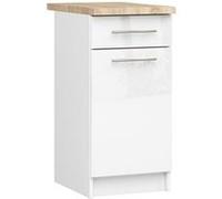 Meuble de cuisine bas armoire de cuisine AKORD S40 OLIWIA modulable Blanc 40 cm 1 porte 1 tiroir façade Blanche Brillante 2 étagères 40x46x85 cm Blanc / Blanc Brillant