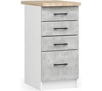 Meuble de cuisine bas armoire de cuisine AKORD S40 OLIWIA modulable Blanc 40 cm 4 tiroirs façade Béton 40x46x85 cm Blanc / Béton