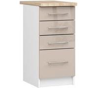 Meuble de cuisine bas armoire de cuisine AKORD S40 OLIWIA modulable Blanc 40 cm 4 tiroirs façade Cappuccino Brillant 40x46x85 cm Blanc / Cappuccino Brillant