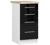 Meuble de cuisine bas armoire de cuisine AKORD S40 OLIWIA modulable Blanc 40 cm 4 tiroirs façade Noir Brillant 40x46x85 cm Blanc / Noir Brillant