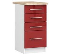 Meuble de cuisine bas armoire de cuisine AKORD S40 OLIWIA modulable Blanc 40 cm 4 tiroirs façade Rouge Brillante 40x46x85 cm Blanc / Rouge Brillant