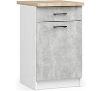 Meuble de cuisine bas armoire de cuisine AKORD S50 OLIWIA modulable Blanc 50 cm 1 porte 1 tiroir façade Béton 2 étagères 50x46x85 cm Blanc / Béton