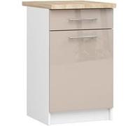 Meuble de cuisine bas armoire de cuisine AKORD S50 OLIWIA modulable Blanc 50 cm 1 porte 1 tiroir façade Cappuccino Brillant 2 étagères 50x46x85 cm Blanc / Cappuccino Brillant