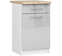 Meuble de cuisine bas armoire de cuisine AKORD S50 OLIWIA modulable Blanc 50 cm 1 porte 1 tiroir façade Métallique Brillant 2 étagères 50x46x85 cm Blanc / Métallique Brillant
