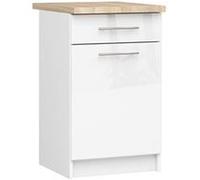 Meuble de cuisine bas armoire de cuisine AKORD S50 OLIWIA modulable Blanc 50 cm 1 porte 1 tiroir façade Blanche Brillante 2 étagères 50x46x85 cm Blanc / Blanc Brillant