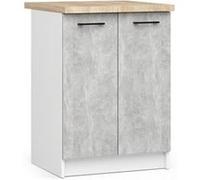 Meuble de cuisine bas armoire de cuisine AKORD S60 OLIWIA modulable Blanc 60 cm 2 portes façade Béton 2 étagères 60x46x85 cm Blanc / Béton