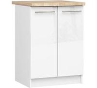 Meuble de cuisine bas armoire de cuisine AKORD S60 OLIWIA modulable Blanc 60 cm 2 portes façade Blanche Brillante 2 étagères 60x46x85 cm Blanc / Blanc Brillant