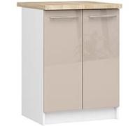 Meuble de cuisine bas armoire de cuisine AKORD S60 OLIWIA modulable Blanc 60 cm 2 portes façade Cappuccino Brillant 2 étagères 60x46x85 cm Blanc / Cappuccino Brillant