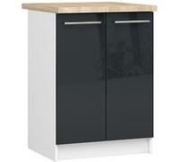 Meuble de cuisine bas armoire de cuisine AKORD S60 OLIWIA modulable Blanc 60 cm 2 portes façade Graphite Brillant 2 étagères 60x46x85 cm Blanc / Graphite Brillant