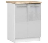 Meuble de cuisine bas armoire de cuisine AKORD S60 OLIWIA modulable Blanc 60 cm 2 portes façade Métallique Brillant 2 étagères 60x46x85 cm Blanc / Métallique Brillant