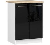 Meuble de cuisine bas armoire de cuisine AKORD S60 OLIWIA modulable Blanc 60 cm 2 portes façade Noir Brillant 2 étagères 60x46x85 cm Blanc / Noir Brillant