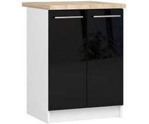 Meuble de cuisine bas armoire de cuisine AKORD S60 OLIWIA modulable Blanc 60 cm 2 portes façade Noir Brillant 2 étagères 60x46x85 cm Blanc / Noir Brillant