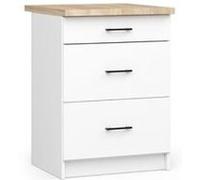 Meuble de cuisine bas, armoire de cuisine akord s60 oliwia modulable, blanc 60 cm 3 tiroirs façade blanche 60x46x82 / 85 cm Blanc G