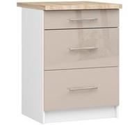 Meuble de cuisine bas armoire de cuisine AKORD S60 OLIWIA modulable Blanc 60 cm 3 tiroirs façade Cappuccino Brillant 60x46x85 cm Blanc / Cappuccino Brillant