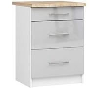 Meuble de cuisine bas armoire de cuisine AKORD S60 OLIWIA modulable Blanc 60 cm 3 tiroirs façade Métallique Brillant 60x46x85 cm Blanc / Métallique Brillant