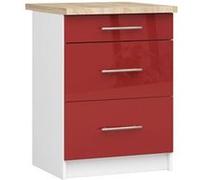 Meuble de cuisine bas armoire de cuisine AKORD S60 OLIWIA modulable Blanc 60 cm 3 tiroirs façade Rouge Brillante 60x46x85 cm Blanc / Rouge Brillant
