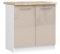 Meuble de cuisine bas armoire de cuisine AKORD S80 OLIWIA modulable Blanc 80 cm 2 portes façade Cappuccino Brillant 2 étagères 80x46x85 cm Blanc / Cappuccino Brillant