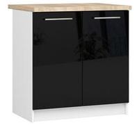 Meuble de cuisine bas armoire de cuisine AKORD S80 OLIWIA modulable Blanc 80 cm 2 portes façade Noir Brillant 2 étagères 80x46x85 cm Blanc / Noir Brillant