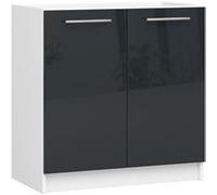 Meuble de cuisine bas armoire de cuisine AKORD S80 pour évier OLIWIA modulable Blanc 80 cm 2 portes couleur Graphite Brillant 1 étagère 80x46x82 cm Blanc / Graphite Brillant
