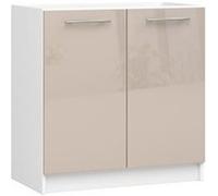 Meuble de cuisine bas armoire de cuisine AKORD S80 pour évier OLIWIA modulable Blanc 80 cm 2 portes couleur Cappuccino Brillant 1 étagère 80x46x82 cm Blanc / Cappuccino Brillant