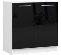 Meuble de cuisine bas armoire de cuisine AKORD S80 pour évier OLIWIA modulable Blanc 80 cm 2 portes couleur Noir Brillant 1 étagère 80x46x82 cm Blanc / Noir Brillant