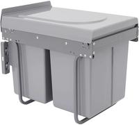 Meuble de cuisine bas avec poubelle intégrée - Double poubelle coulissante de 2 x 20 litres - Conteneur à déchets encastrable - Système coulissant - Rectangulaire - Fer et plastique - Gris
