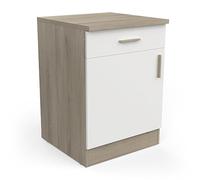 Meuble De Cuisine Bas Modulable avec Plan de Travail 1 Tiroir 1 Porte - Cuisine Complete ‟Origan” - Coloris Chêne Clair & Blanc Mat - 60 x 60 x 85 cm
