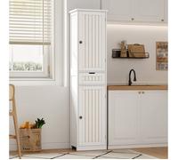 Meuble de cuisine colonne blanc en MDF 40 x 30 x 170 cm, 2 portes, 1 tiroir et étagères réglables