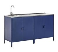 Meuble de Cuisine de Jardin 2 Pièces en Acier Inoxydable Évier à Levier Unique Bleu Vilama