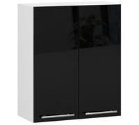 Meuble de cuisine haut AKORD W60 OLIWIA modulable Blanc 60 cm 2 portes façade Noir Brillant 2 étagères 60x30x72 cm