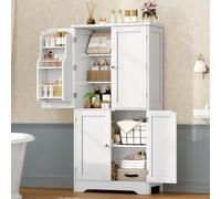 Meuble de cuisine multifonction à 4 portes avec 6 étagères et 2 compartiments, gain de place pour la cuisine, le salon, la salle à manger ou la salle de bain, 130 x 60 x 30 cm, blanc [Solution de rang