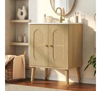 Meuble de lavabo autoportant de 61 cm avec lavabo en céramique et portes en | Respirant contre la moisissure. Fermeture douce et protection anti-débordement. Meuble bas parfait pour les petites salles de