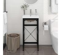 Meuble de lavabo avec lavabo noir en fer et céramique encastrable | Cadre en fer revêtu par pulvérisation, bassin en céramique, surface émaillée, solution de rangement ouverte