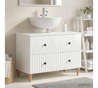 Meuble de lavabo en bois blanc brillant avec tiroirs 82 x 41 x 59 cm | espace de rangement avec tiroirs et compartiments, profil fin pour les petits espaces, élégance minimaliste