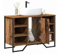 Meuble de lavabo en bois - vidaXL - 91x35x60 cm - Bois ancien - 6 étagères - 1 porte - Cadre en acier - Usage intérieur