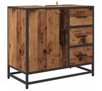 Meuble de lavabo industriel - vidaXL - Bois ancien - 65x33x60 cm - Bois d'ingénierie - Acier - 3 tiroirs - 1 étagère