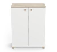 Meuble de rangement 2 portes 2 étagères couleur chêne / blanc mat - Largeur 79,7 x Profondeur 35,1 x Hauteur 104,2 cm