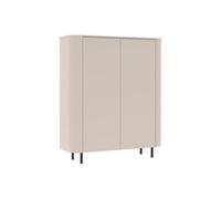 Meuble de rangement 2 portes LYNA laqué beige design coins arrondis pieds métal noir 130x43x154 cm