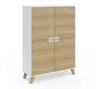Meuble de rangement 4 portes HELSINKI scandinave blanc et bois
