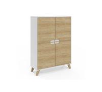 Meuble de rangement 4 portes HELSINKI scandinave blanc et bois