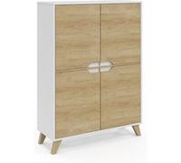 IDMarket - Meuble de rangement 4 portes HELSINKI scandinave blanc et bois