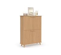 Meuble de rangement 4 portes JULIETTE effet lattes tasseau bois coloris chêne