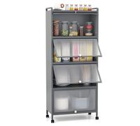 Meuble de Rangement 5 Niveaux Mobile Capacité MAX 75 kg COSTWAY Portes PC Escamotables&4 Roulettes Pivotantes 60x32x154CM Gris