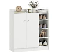 Meuble de rangement à chaussures - HOMCOM - 12 paires 4 compartiments ouverts placard double porte - bois - 83x30x90cm - blanc