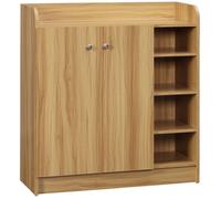 Meuble de rangement à chaussures pour entrée HOMCOM avec 4 compartiments ouverts et placard double porte - étagère réglable marron