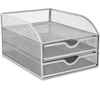 Meuble de rangement à deux compartiments avec 2 tiroirs et une boîte aux lettres, format A4, étagère de rangement de bureau, organiseur de documents, tiroir, H 18,5 x L 25 x P 34,2 cm